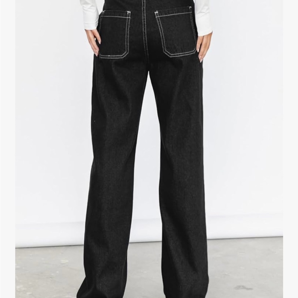 Black Wide-Leg Contrast Stitch Cargo Pants size 8 NWT - Picture 3 of 11